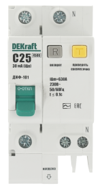 Авт. выкл. диф. тока (АВДТ) DEKraft ДИФ-101 1P+N 25А C тип AC 230В 30мА 4.5кА — DEKraft 15159DEK, фото 2