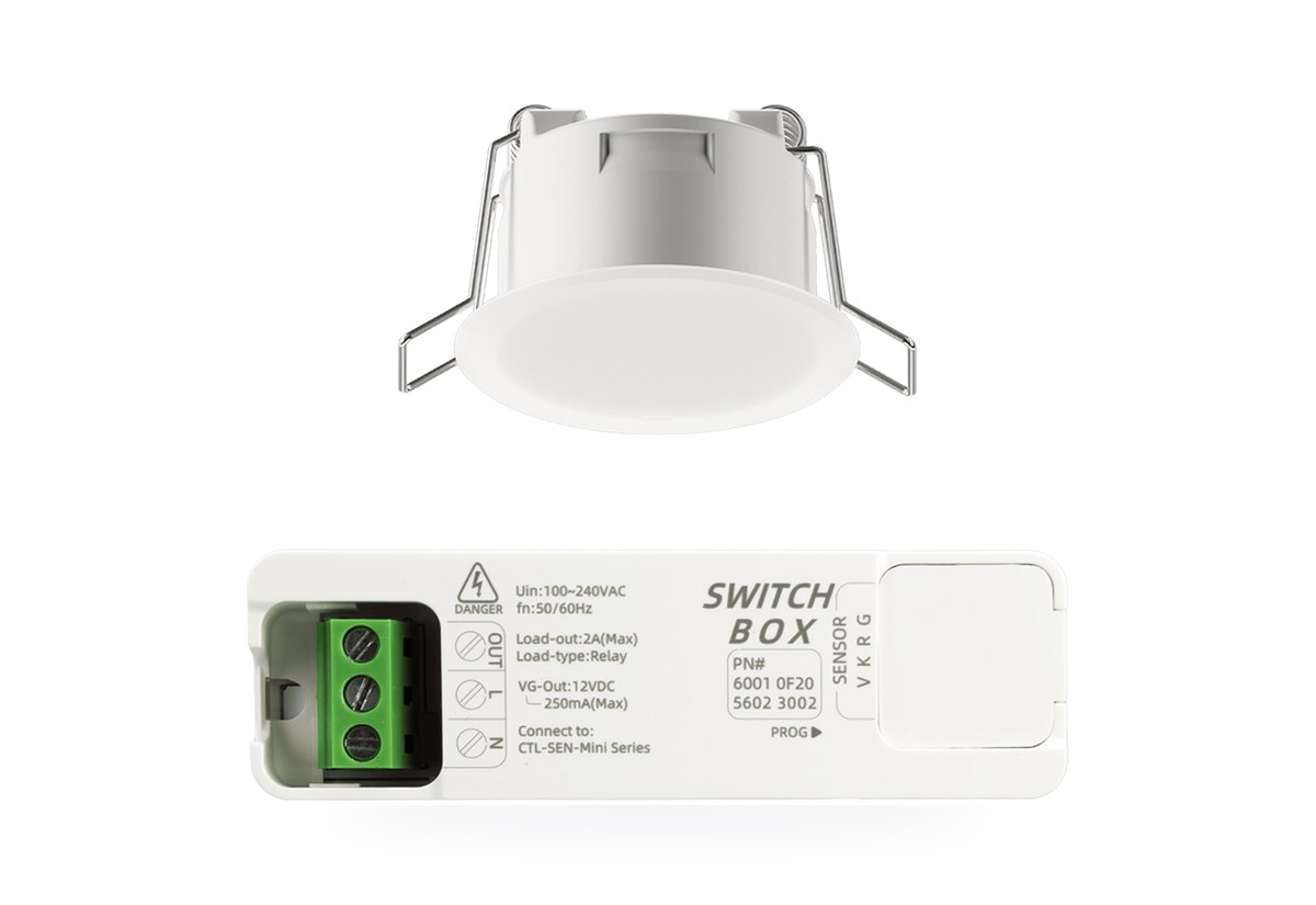 60-99-5111-f20-mini-high-bay-radar-motion-sensor Микроволновой датчик движения Mini, для высоких потолков, коммутация 300 Вт — Creatrol Mini-HCS-S1