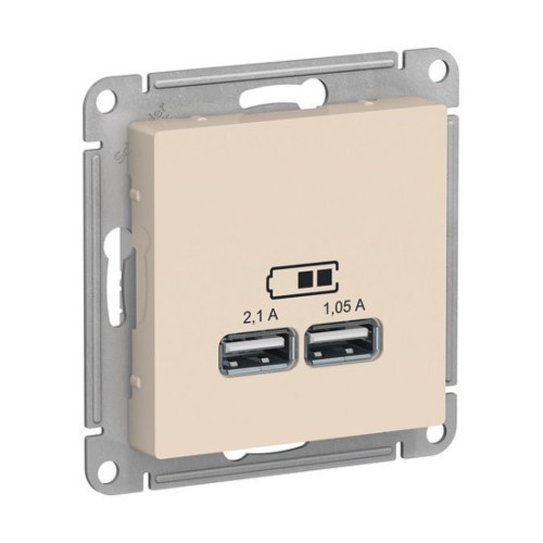 ATN000233 Розетка USB двойная для зарядки Schneider Electric Atlasdesign 2,1А, бежевый ATN000233 Schneider Electric — Schneider Electric ATN000233