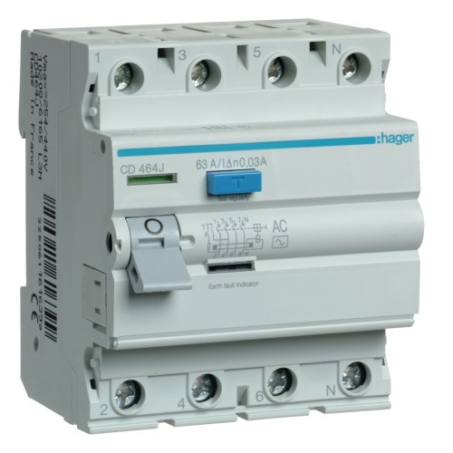 Hager, Устройство защитного отключения 4P 63A 30mA AC — Hager CD464J