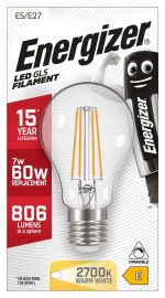 Лампа светодиодная груша филаментная Energizer E27 7Вт 806лм 2700К тёплый белый, диммируемая — Energizer S12852, фото 2