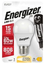 Лампа светодиодная груша Energizer E27 7.3Вт 806лм 2700К тёплый белый, диммируемая — Energizer S9423