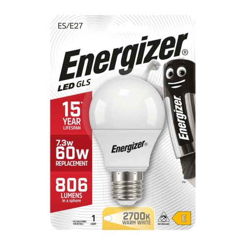 Лампа светодиодная груша Energizer E27 7.3Вт 806лм 2700К тёплый белый, диммируемая — Energizer S9423
