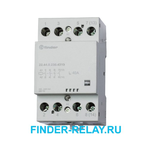 22.44.0.230.4310 Контактор модульный; 4НО контакта 40А (~= 230В AC/DC) - AgSnO2 Finder — Finder 22.44.0.230.4310