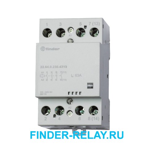 22.64.0.230.4310 Контактор модульный; 4НО контакта 63А (~= 230В AC/DC) - AgSnO2 Finder — Finder 22.64.0.230.4310