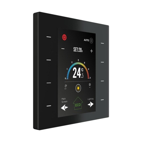 8 клавишный сенсорный выключатель с экраном, черный, артикул ITR328-1101