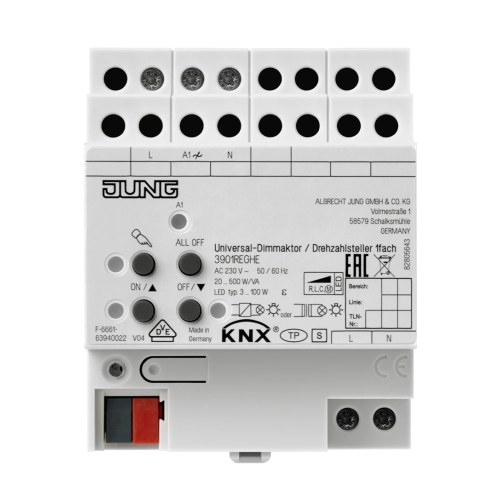 KNX универсальный диммер, 1 канал 20-500 W/VA JUNG 3901REGHE