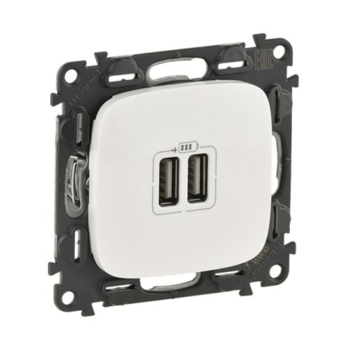 Модуль зарядного устройства 2х USB, 100-240ВA, 50-60Гц, 5В-2400мА, с лицевой панелью, Valena Allure, белый Legrand — Legrand 754995