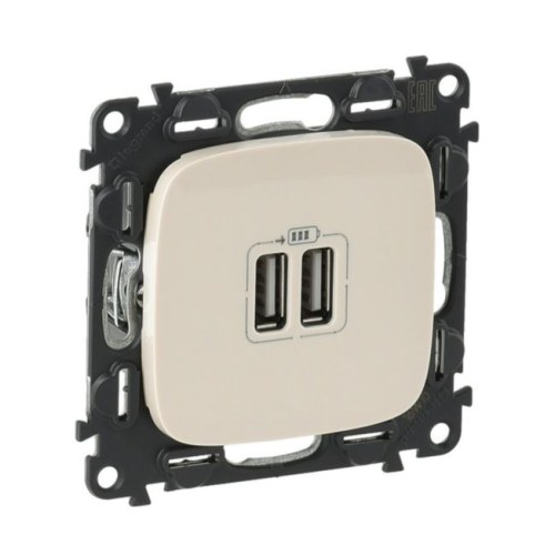 Модуль зарядного устройства 2х USB, 100-240ВA, 50-60Гц, 5В-2400мА, с лицевой панелью, Valena Allure, слоновая кость Legrand — Legrand 754996