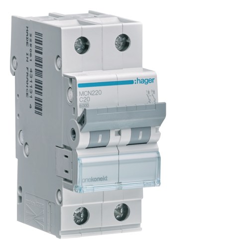 Hager, Автоматический выключатель 2P, C-20A, 6kA — Hager MCN220