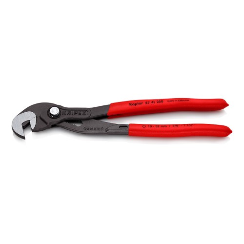 KNIPEX Клещи переставные-гаечный ключ "RAPTOR", с чернением серого цвета, полированная головка, ручки покрытые противоскользящим пластиком — Knipex 87 41 250